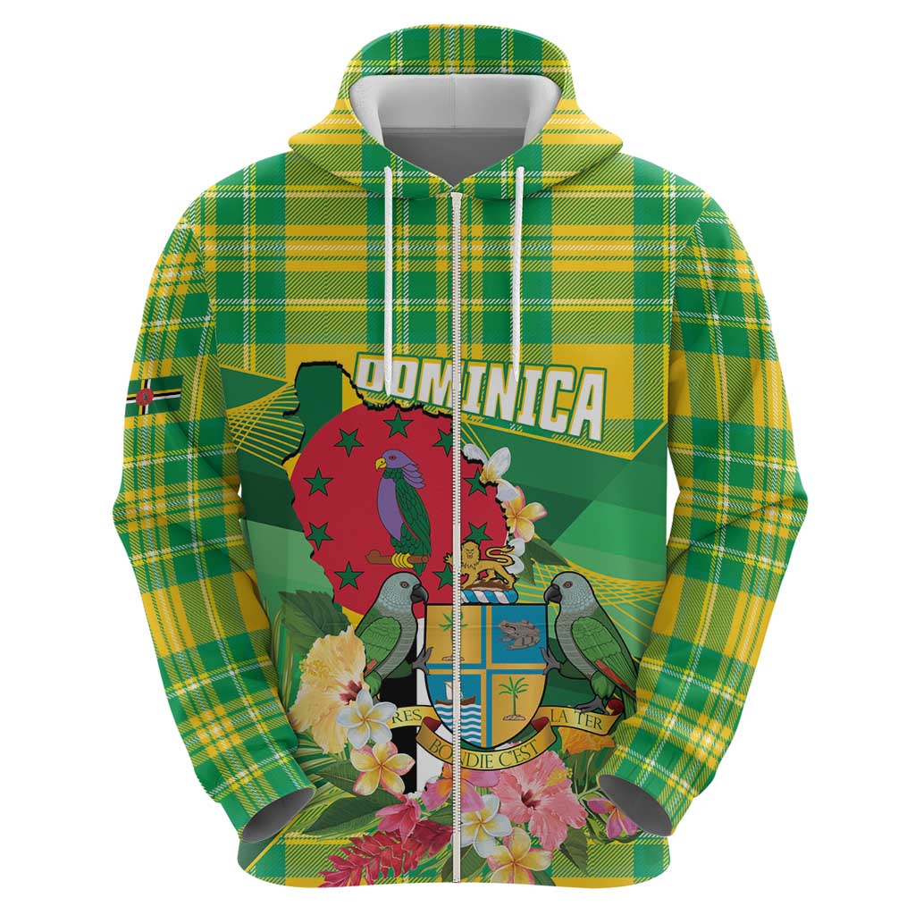 Personalized Dominica Independence Day Hoodie Map With Coat Of Arms Madras Pattern - Wonder Print Shop