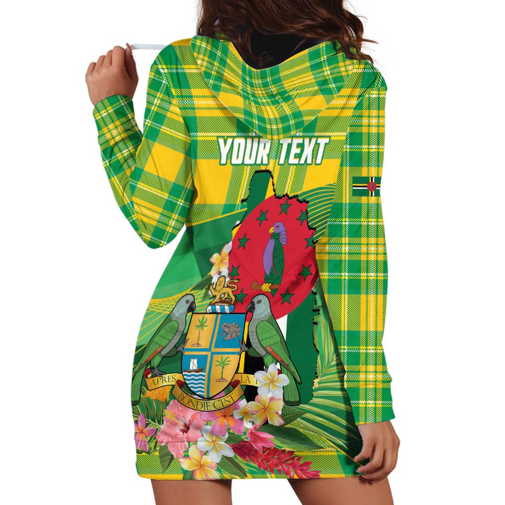 Personalized Dominica Independence Day Hoodie Dress Map With Coat Of Arms Madras Pattern - Wonder Print Shop