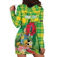 Personalized Dominica Independence Day Hoodie Dress Map With Coat Of Arms Madras Pattern - Wonder Print Shop