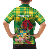 Personalized Dominica Independence Day Kid Hawaiian Shirt Map With Coat Of Arms Madras Pattern - Wonder Print Shop