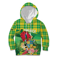 Personalized Dominica Independence Day Kid Hoodie Map With Coat Of Arms Madras Pattern - Wonder Print Shop