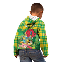 Personalized Dominica Independence Day Kid Hoodie Map With Coat Of Arms Madras Pattern - Wonder Print Shop