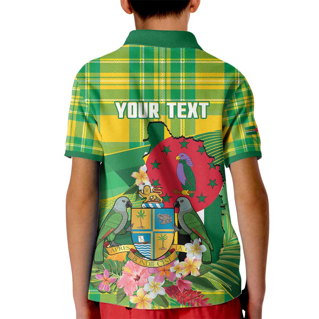 Personalized Dominica Independence Day Kid Polo Shirt Map With Coat Of Arms Madras Pattern - Wonder Print Shop