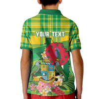 Personalized Dominica Independence Day Kid Polo Shirt Map With Coat Of Arms Madras Pattern - Wonder Print Shop