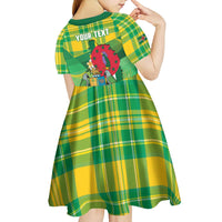 Personalized Dominica Independence Day Kid Short Sleeve Dress Map With Coat Of Arms Madras Pattern - Wonder Print Shop