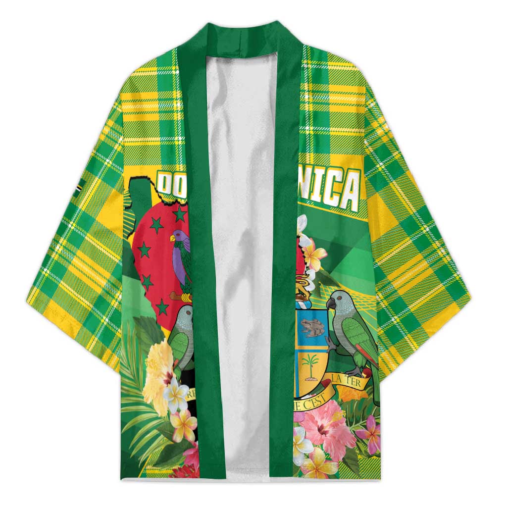 Personalized Dominica Independence Day Kimono Map With Coat Of Arms Madras Pattern - Wonder Print Shop