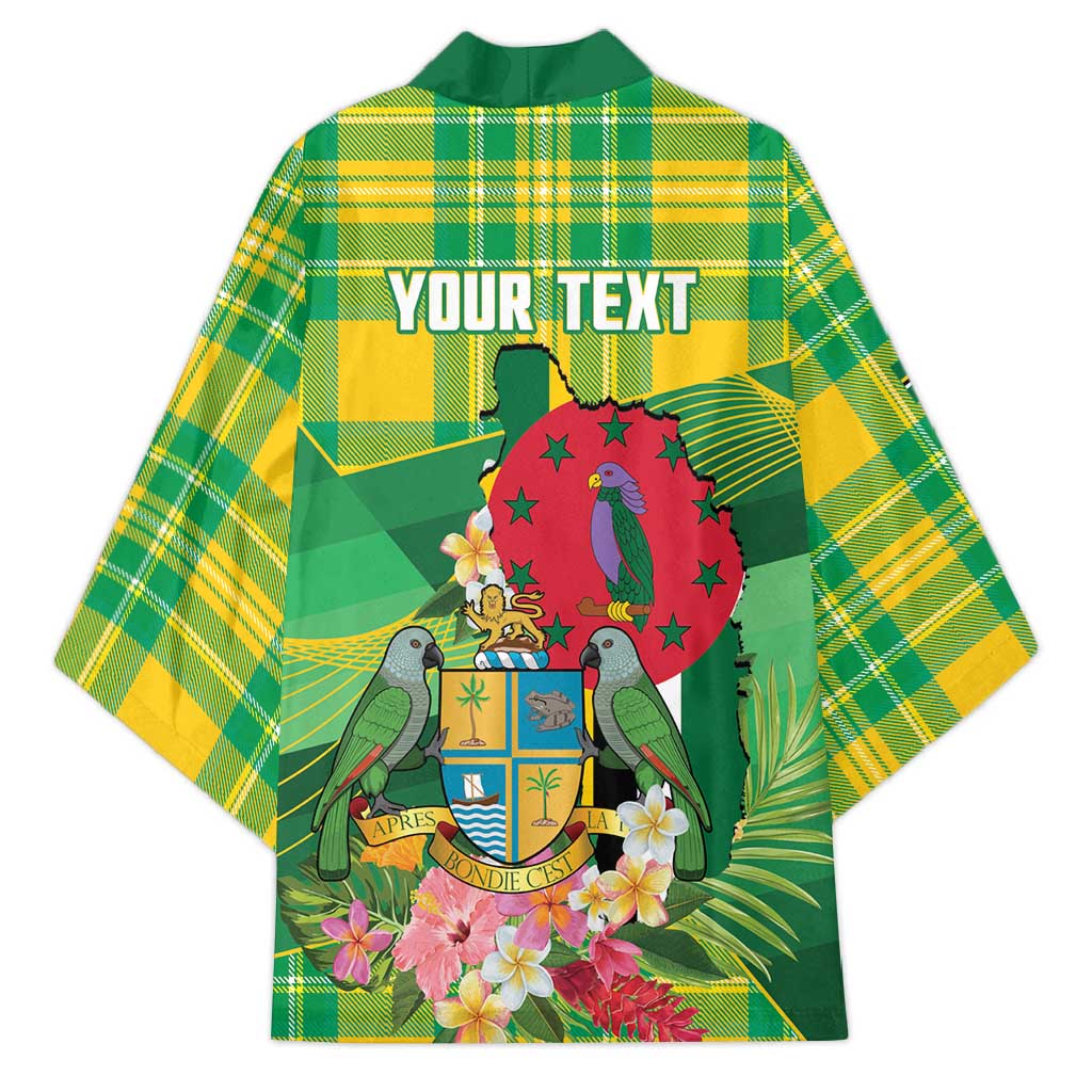 Personalized Dominica Independence Day Kimono Map With Coat Of Arms Madras Pattern - Wonder Print Shop