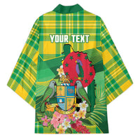 Personalized Dominica Independence Day Kimono Map With Coat Of Arms Madras Pattern - Wonder Print Shop