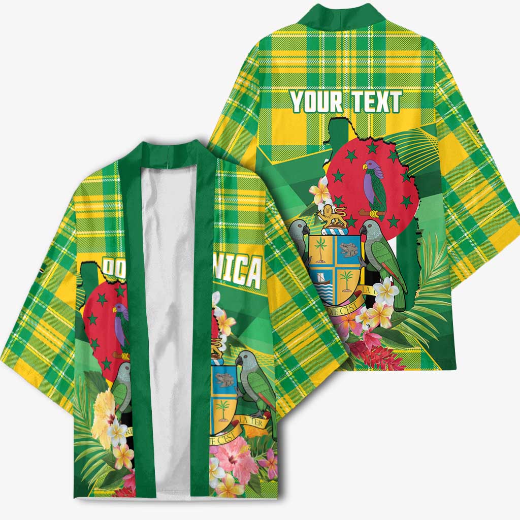 Personalized Dominica Independence Day Kimono Map With Coat Of Arms Madras Pattern - Wonder Print Shop