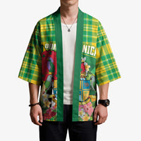 Personalized Dominica Independence Day Kimono Map With Coat Of Arms Madras Pattern - Wonder Print Shop