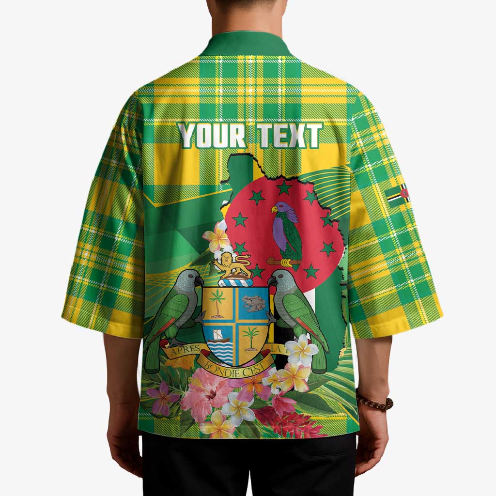 Personalized Dominica Independence Day Kimono Map With Coat Of Arms Madras Pattern - Wonder Print Shop