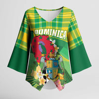 Personalized Dominica Independence Day Kimono Sleeve Blouse Map With Coat Of Arms Madras Pattern - Wonder Print Shop