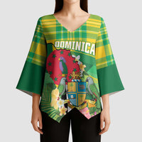 Personalized Dominica Independence Day Kimono Sleeve Blouse Map With Coat Of Arms Madras Pattern - Wonder Print Shop