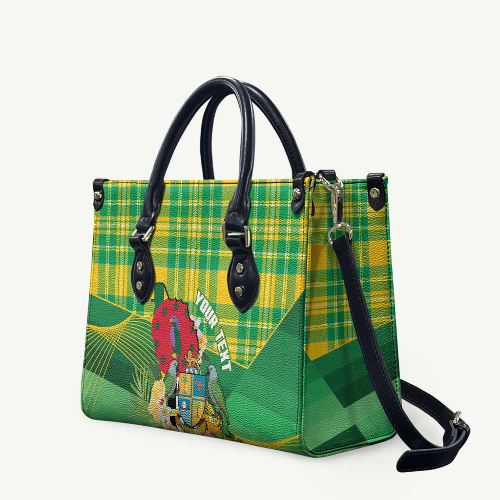 Personalized Dominica Independence Day Leather Bag Map With Coat Of Arms Madras Pattern - Wonder Print Shop