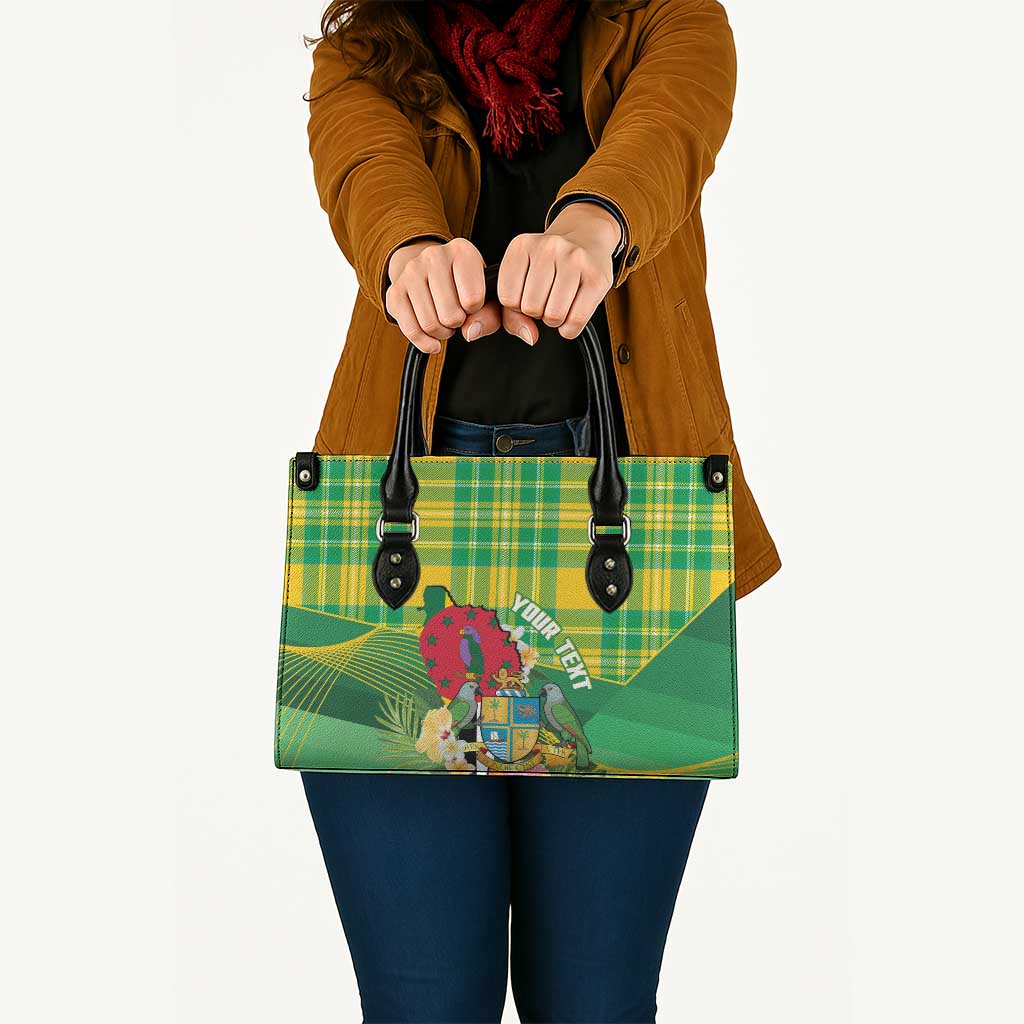 Personalized Dominica Independence Day Leather Bag Map With Coat Of Arms Madras Pattern - Wonder Print Shop