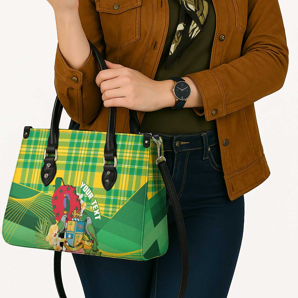 Personalized Dominica Independence Day Leather Bag Map With Coat Of Arms Madras Pattern - Wonder Print Shop