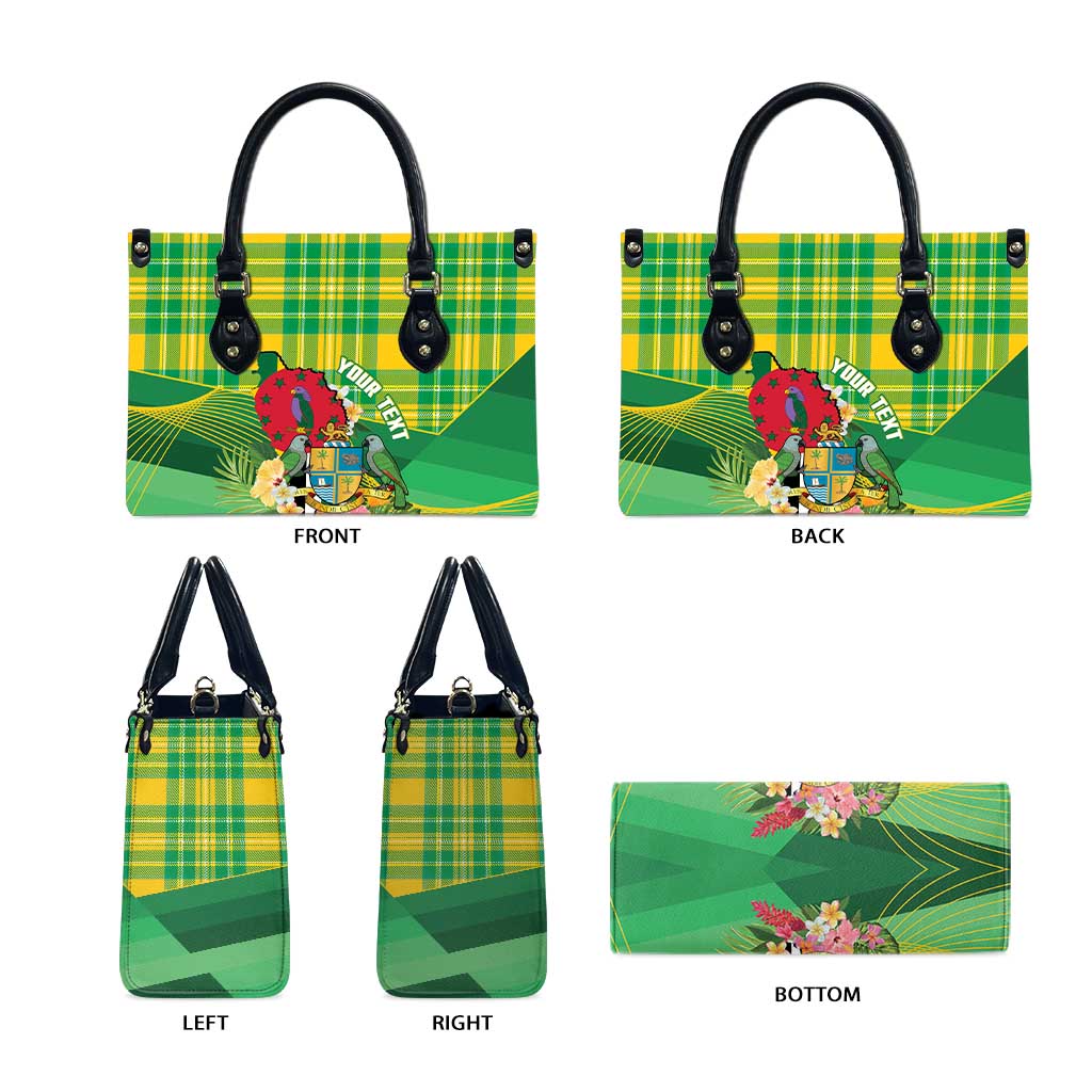 Personalized Dominica Independence Day Leather Bag Map With Coat Of Arms Madras Pattern - Wonder Print Shop