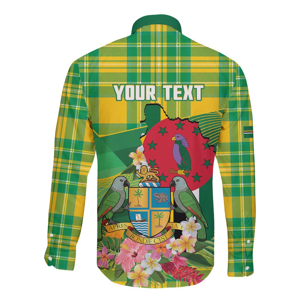 Personalized Dominica Independence Day Long Sleeve Button Shirt Map With Coat Of Arms Madras Pattern - Wonder Print Shop