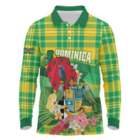 Personalized Dominica Independence Day Long Sleeve Polo Shirt Map With Coat Of Arms Madras Pattern - Wonder Print Shop