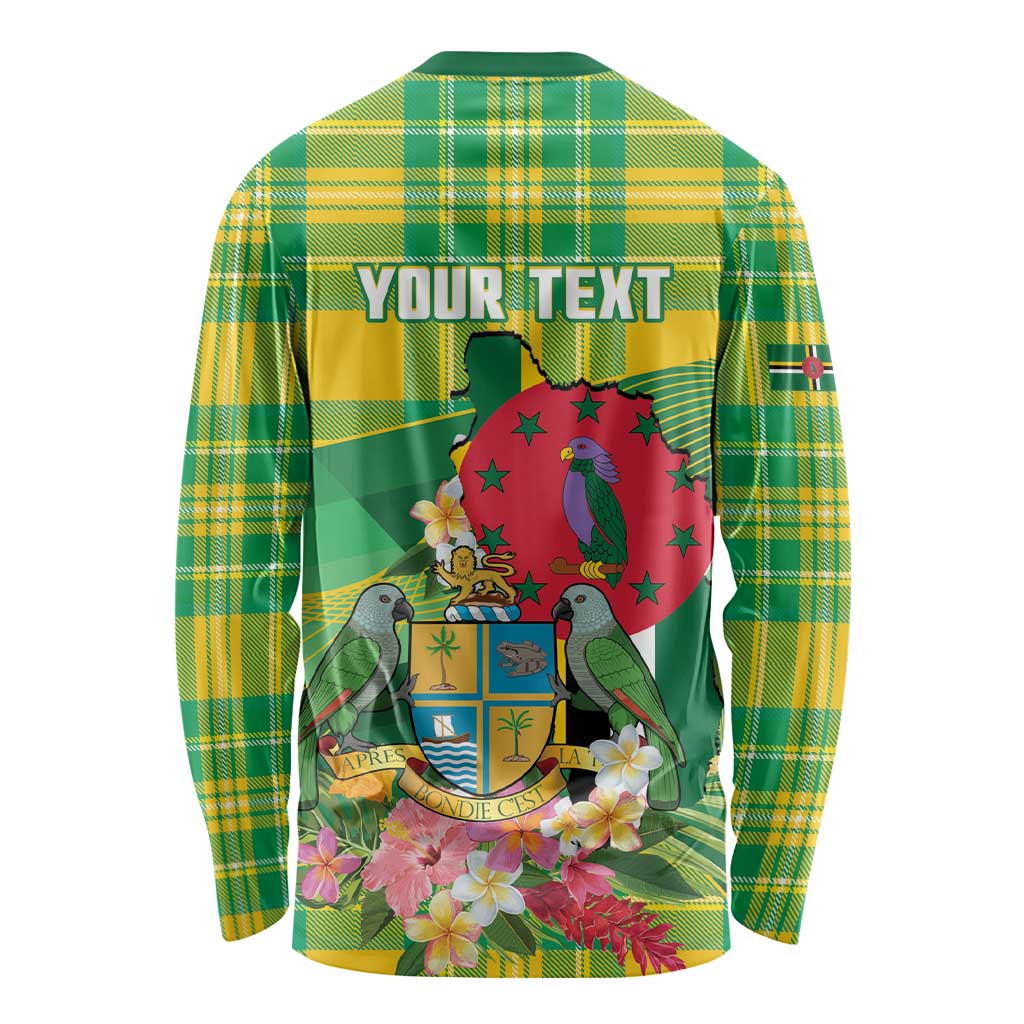 Personalized Dominica Independence Day Long Sleeve Shirt Map With Coat Of Arms Madras Pattern - Wonder Print Shop