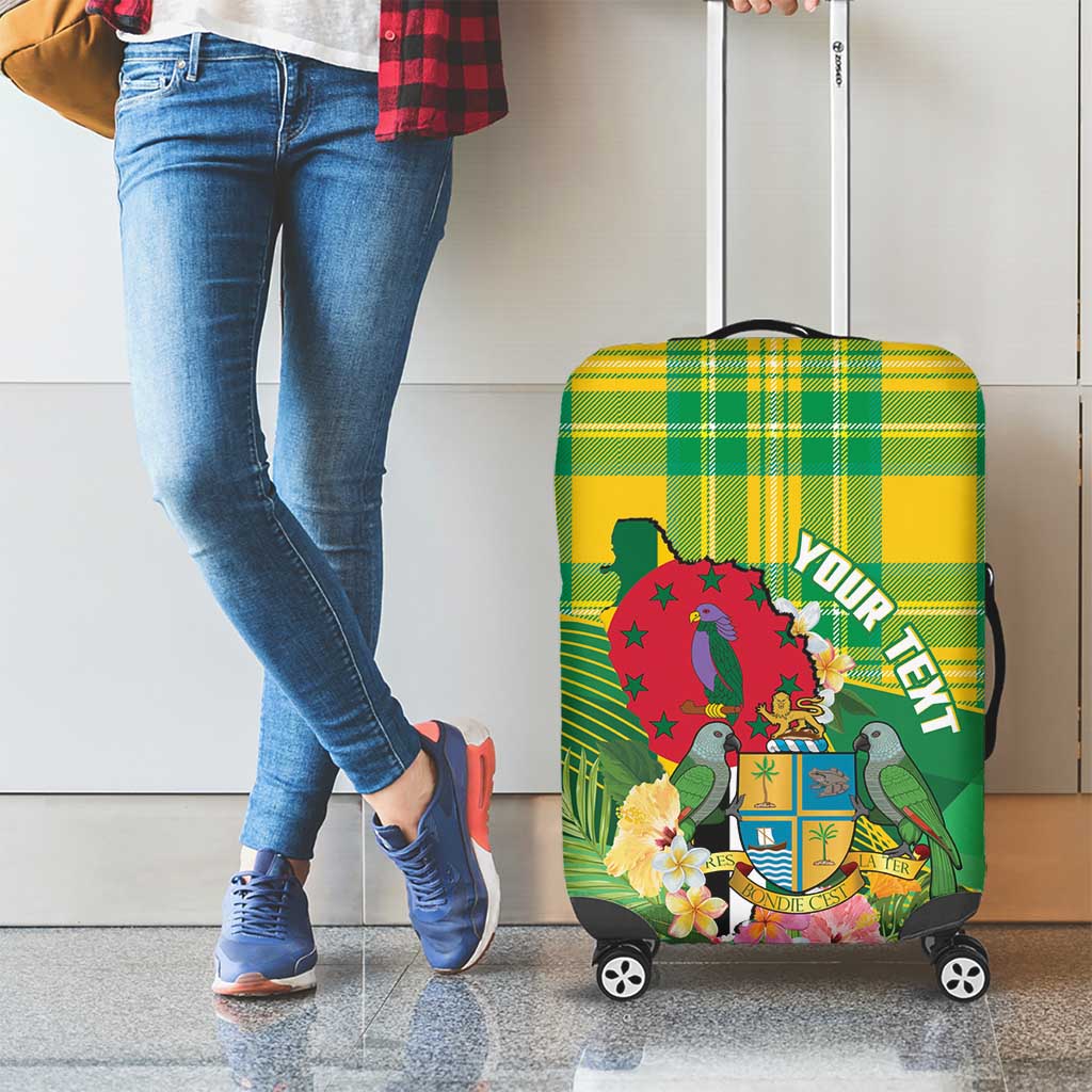 Personalized Dominica Independence Day Luggage Cover Map With Coat Of Arms Madras Pattern - Wonder Print Shop