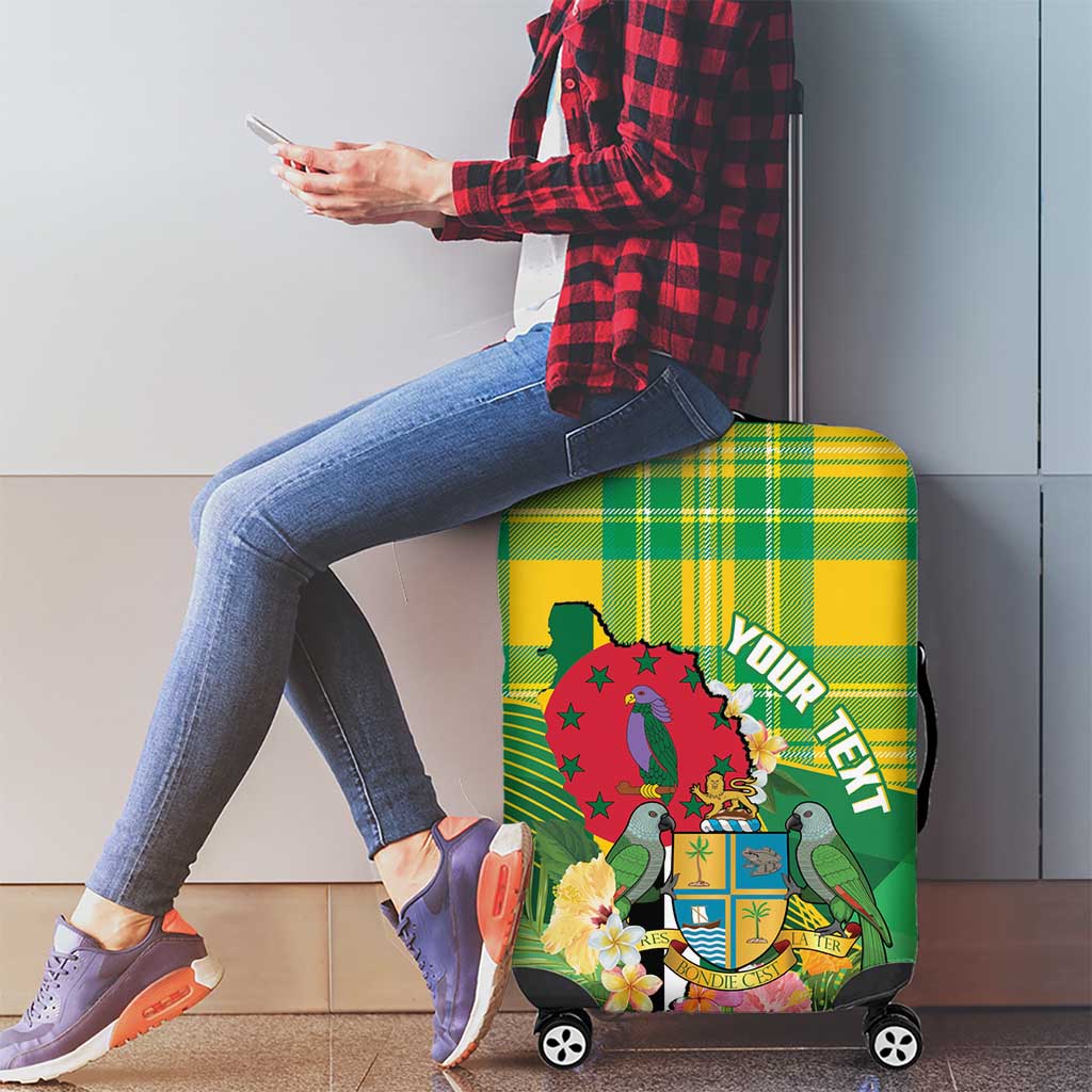 Personalized Dominica Independence Day Luggage Cover Map With Coat Of Arms Madras Pattern - Wonder Print Shop