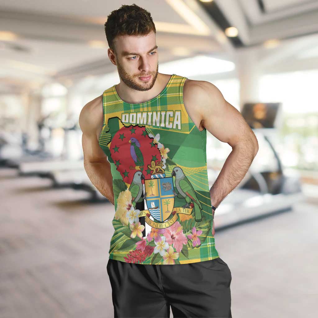 Personalized Dominica Independence Day Men Tank Top Map With Coat Of Arms Madras Pattern - Wonder Print Shop