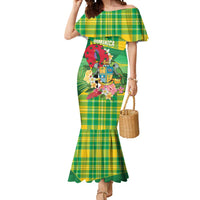 Personalized Dominica Independence Day Mermaid Dress Map With Coat Of Arms Madras Pattern - Wonder Print Shop