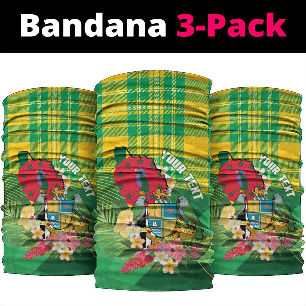 Personalized Dominica Independence Day Neck Gaiter Map With Coat Of Arms Madras Pattern - Wonder Print Shop