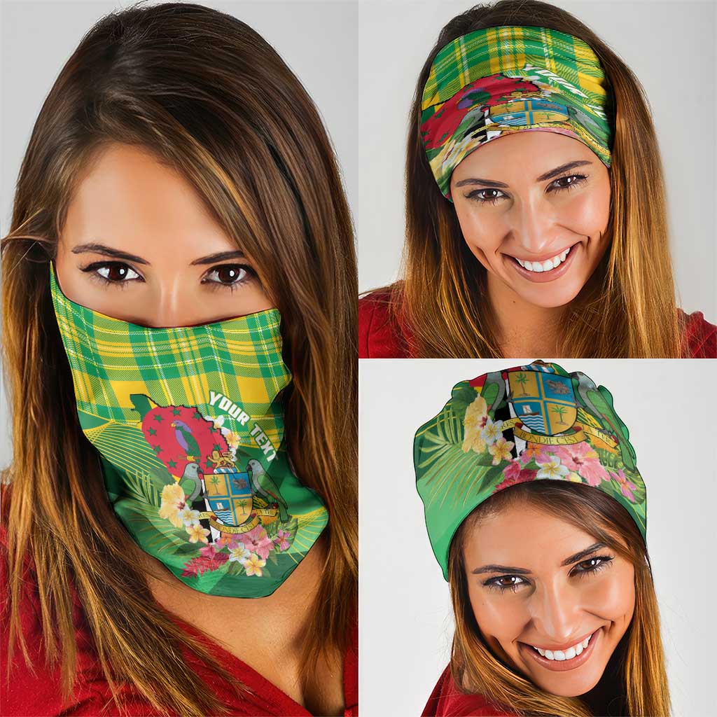 Personalized Dominica Independence Day Neck Gaiter Map With Coat Of Arms Madras Pattern - Wonder Print Shop