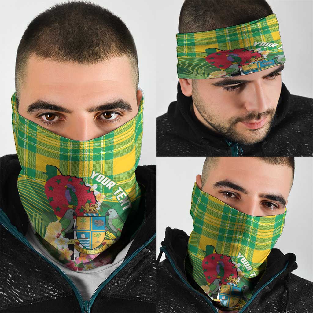 Personalized Dominica Independence Day Neck Gaiter Map With Coat Of Arms Madras Pattern - Wonder Print Shop