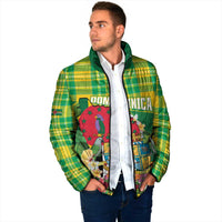 Personalized Dominica Independence Day Padded Jacket Map With Coat Of Arms Madras Pattern - Wonder Print Shop
