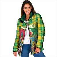 Personalized Dominica Independence Day Padded Jacket Map With Coat Of Arms Madras Pattern - Wonder Print Shop