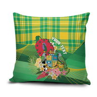 Personalized Dominica Independence Day Pillow Cover Map With Coat Of Arms Madras Pattern - Wonder Print Shop