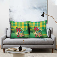 Personalized Dominica Independence Day Pillow Cover Map With Coat Of Arms Madras Pattern - Wonder Print Shop