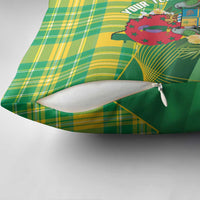Personalized Dominica Independence Day Pillow Cover Map With Coat Of Arms Madras Pattern - Wonder Print Shop