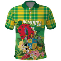 Personalized Dominica Independence Day Polo Shirt Map With Coat Of Arms Madras Pattern - Wonder Print Shop