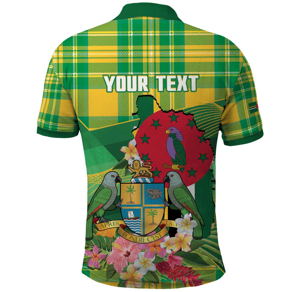 Personalized Dominica Independence Day Polo Shirt Map With Coat Of Arms Madras Pattern - Wonder Print Shop