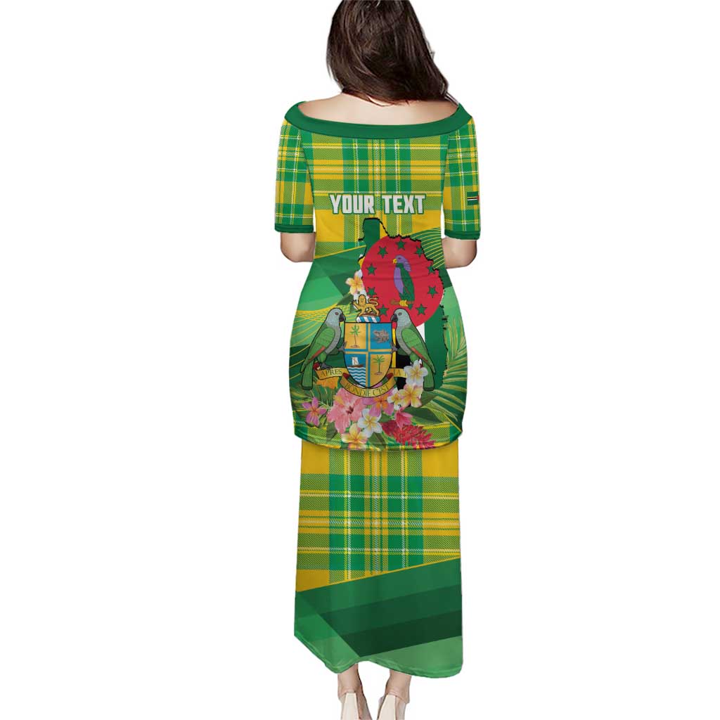 Personalized Dominica Independence Day Puletasi Map With Coat Of Arms Madras Pattern - Wonder Print Shop