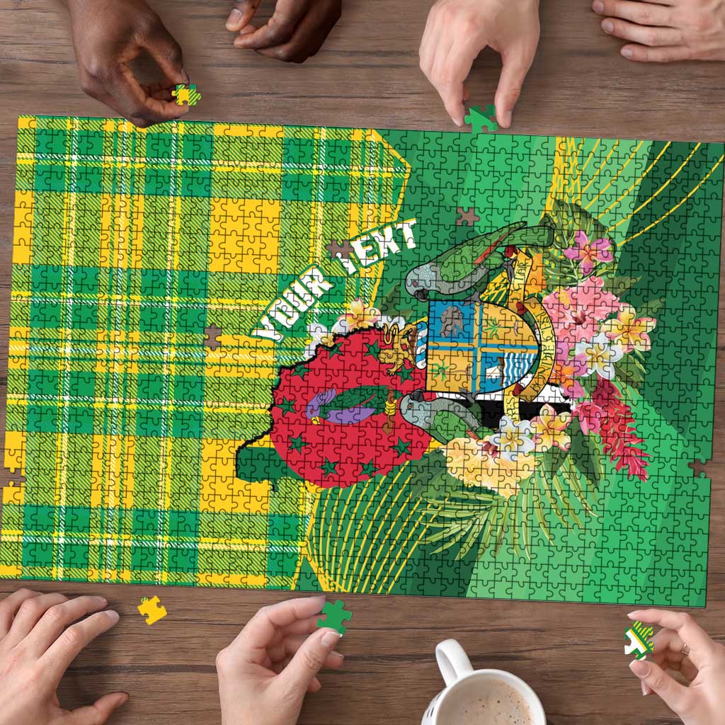 Personalized Dominica Independence Day Puzzle Map With Coat Of Arms Madras Pattern - Wonder Print Shop