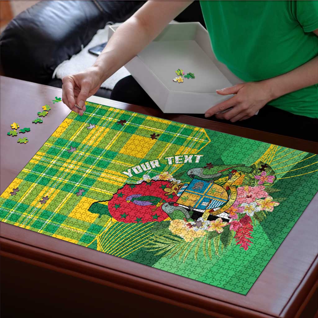 Personalized Dominica Independence Day Puzzle Map With Coat Of Arms Madras Pattern - Wonder Print Shop