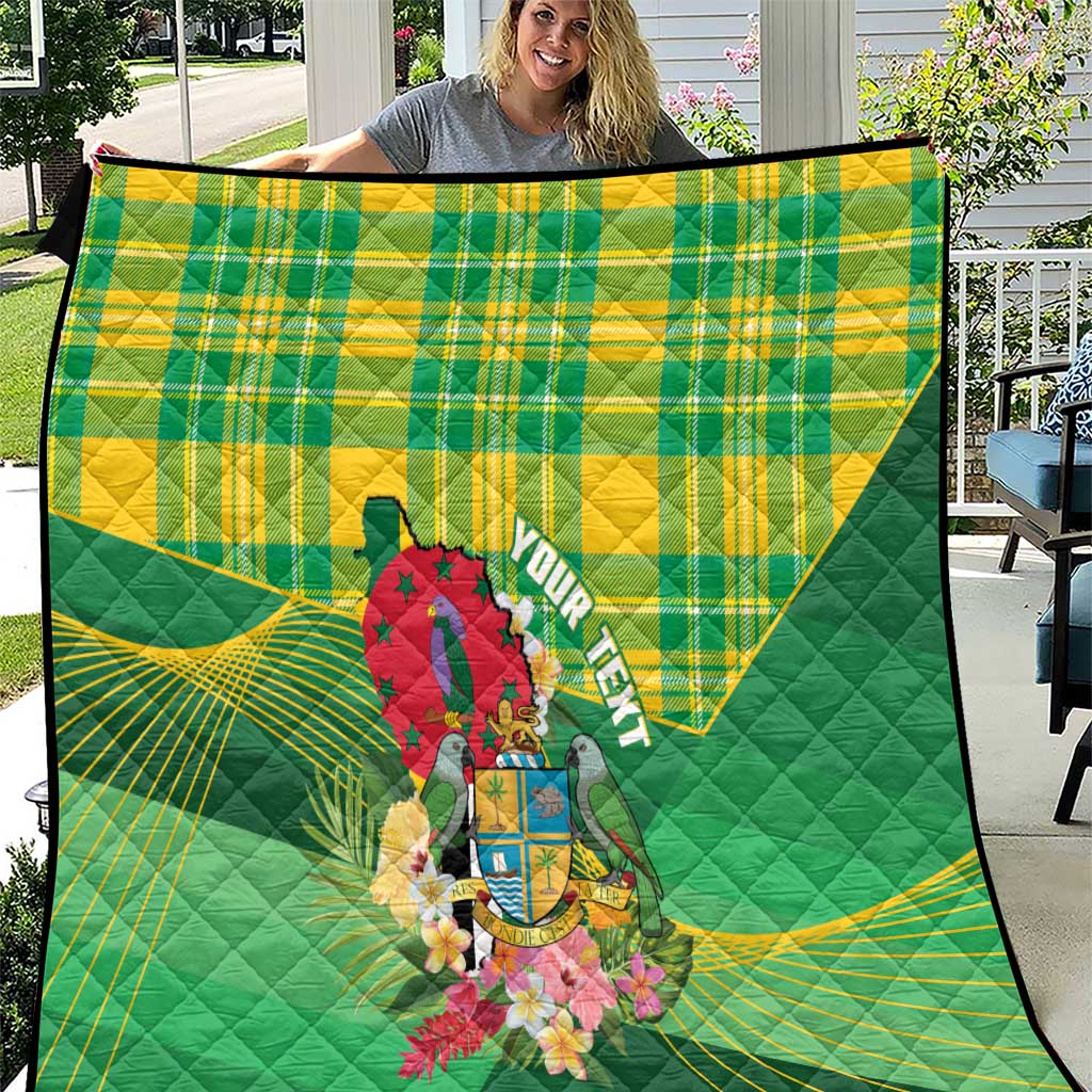 Personalized Dominica Independence Day Quilt Map With Coat Of Arms Madras Pattern - Wonder Print Shop