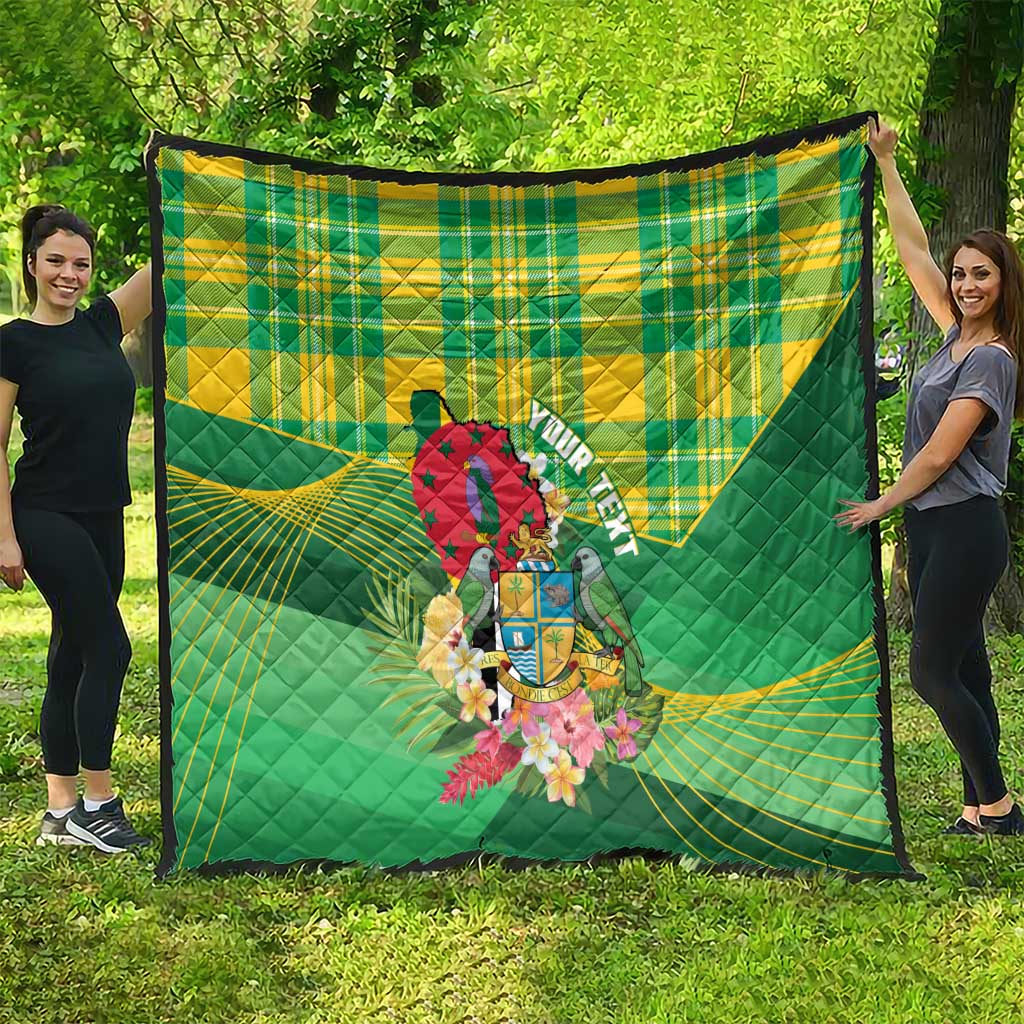 Personalized Dominica Independence Day Quilt Map With Coat Of Arms Madras Pattern - Wonder Print Shop