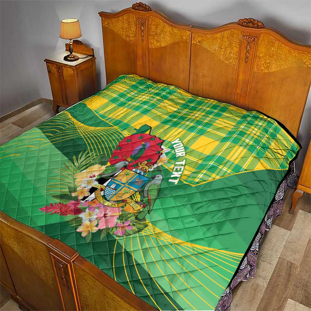Personalized Dominica Independence Day Quilt Map With Coat Of Arms Madras Pattern - Wonder Print Shop