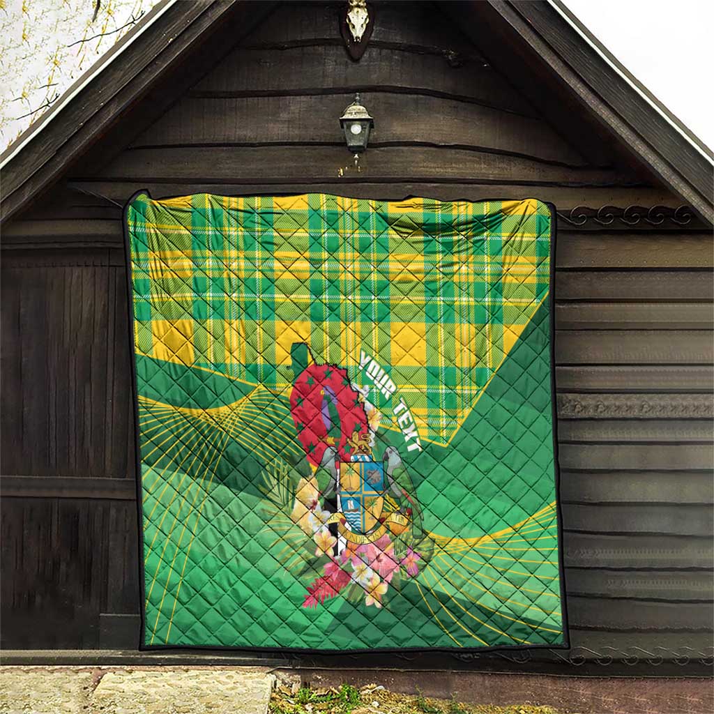 Personalized Dominica Independence Day Quilt Map With Coat Of Arms Madras Pattern - Wonder Print Shop