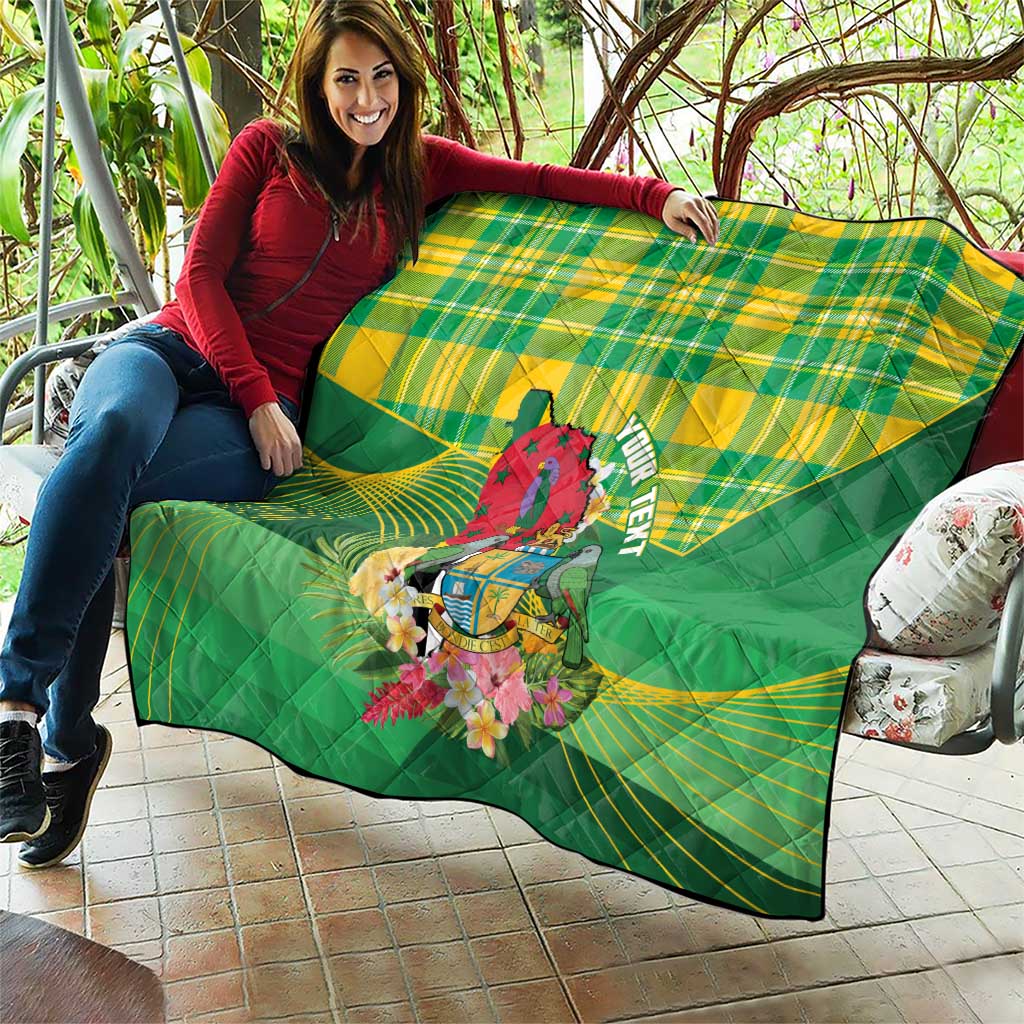 Personalized Dominica Independence Day Quilt Map With Coat Of Arms Madras Pattern - Wonder Print Shop