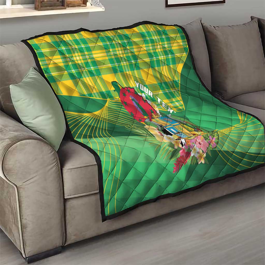 Personalized Dominica Independence Day Quilt Map With Coat Of Arms Madras Pattern - Wonder Print Shop