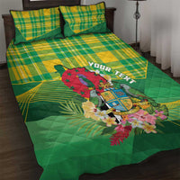 Personalized Dominica Independence Day Quilt Bed Set Map With Coat Of Arms Madras Pattern - Wonder Print Shop