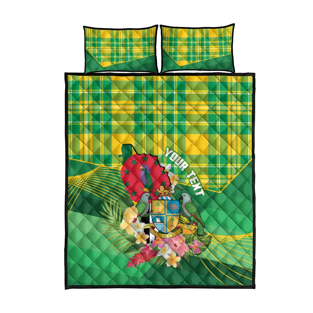 Personalized Dominica Independence Day Quilt Bed Set Map With Coat Of Arms Madras Pattern - Wonder Print Shop