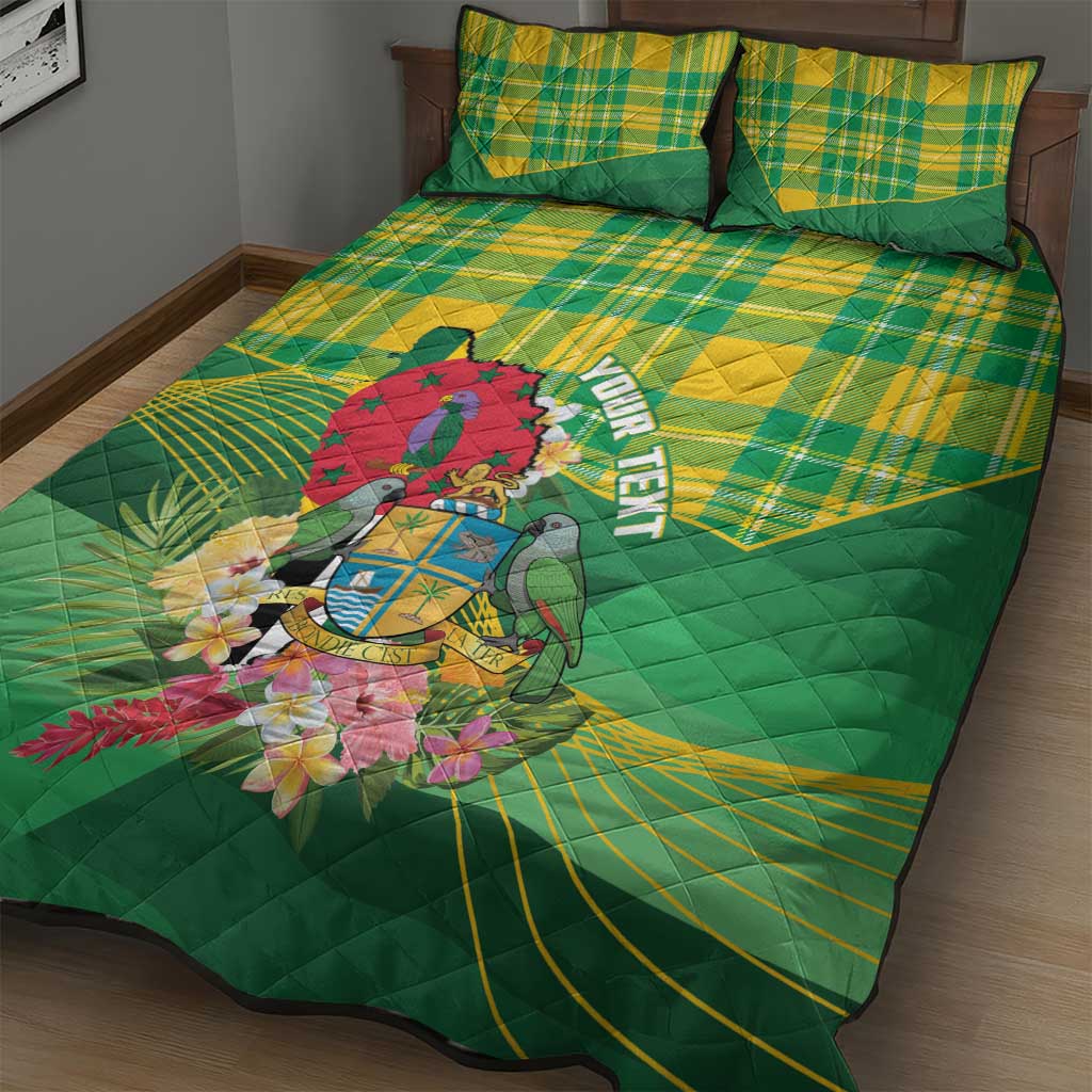 Personalized Dominica Independence Day Quilt Bed Set Map With Coat Of Arms Madras Pattern - Wonder Print Shop